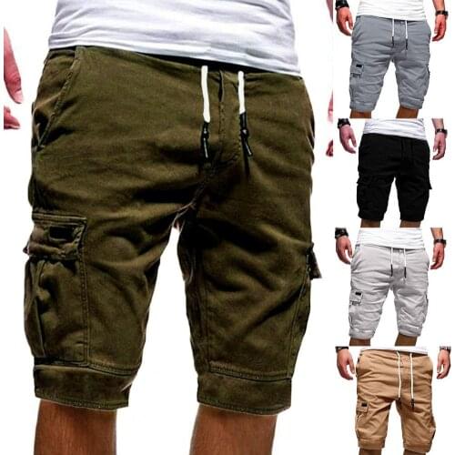 Solid Color Shorts Men Casual Shorts Summer Multi Pockets Shorts Jogger Mens Plus Size Drawstring Shorts Fifth Pants short homme