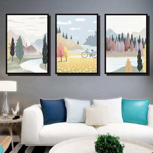 Modern Minimalist Forest And River Poster Landscape Painting Print Canvas Painting Picture Home Wall Art Decoration Custom