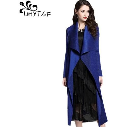 UHYTGF Autumn New Women Casual trench coat oversize Outwear Loose Clothing Female windbreaker fold casual coats top outwear X94
