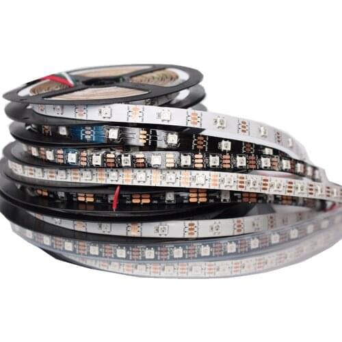 DC5V 1m/5m Black/White PCB 30/60/144 leds/m WS2812IC 30/60/144 LED pixels WS2812B Smart led pixel strip lights