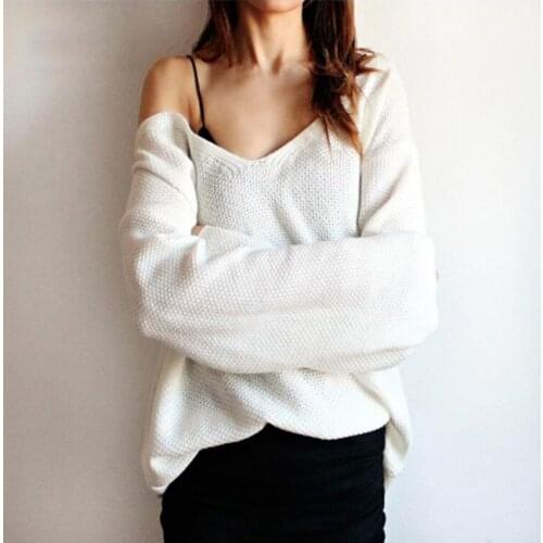 Sweater Women 2019 Solid Color v-neck Casual Loose Female Large Size Pullover Europe America Autumn And Winter Vestidos MMY76152