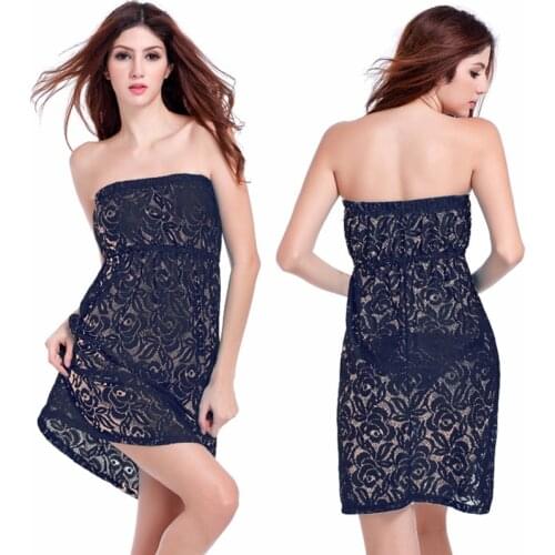 Matches Bikini 2016 Casual Loose Big Large Women Plus Size Transparent Strapless Lace Dress S.M.L.XL.XXL