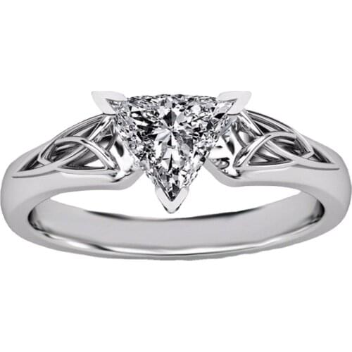 1 Diamond Trillion Cut Engagement Ring Elegant party Real solid 14k White Gold