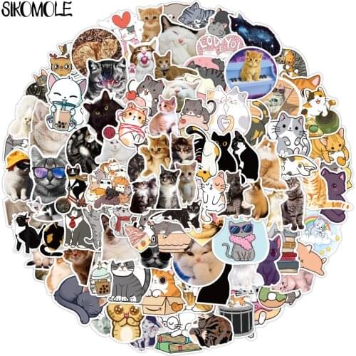 100PCS Kawaii Cat Stickers Cute Cartoon Animal For Girl Suitcase Stationery Fridge Water Bottle Guitar Decal Graffiti Sticker F5