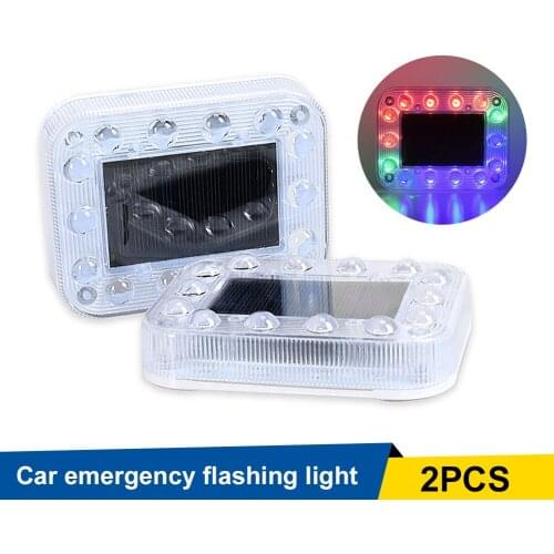 2PCS LED Strobe Solar Warning Light Car Truck Emergency Flash Light Vibration Sensor Color Changing Waterproof Taillight
