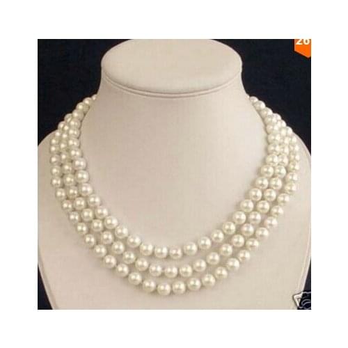 3 Rows Akoya Cultured 7-8 MM White Pearl Necklace Factory Wholesale price Women Giftword Jewelry