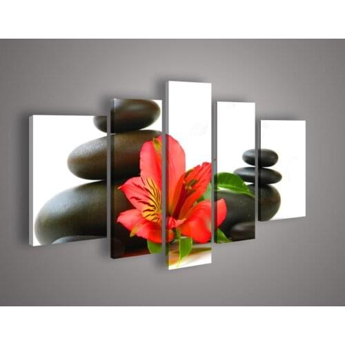 5 Panel Wall Art Modern Abstract Acrylic Red Flower Picture Oil Painting On Canvas Modern Abstract Huge Pictures Decor