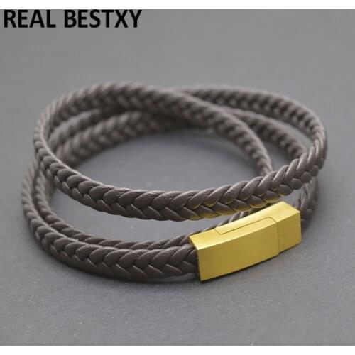 5pcs/lot New Luxury Stainless Steel Accessories man Leather Combination Men Bracelets Woven Bracelet For Men Birthday bangle