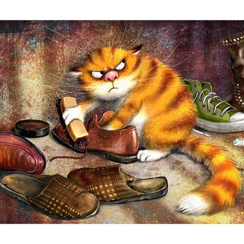 Full DIY 5D Diamond Painting "Cat brush shoes" Cross Stitch Diamond Embroidery Pattern Rhinestone Diamond Mosaic