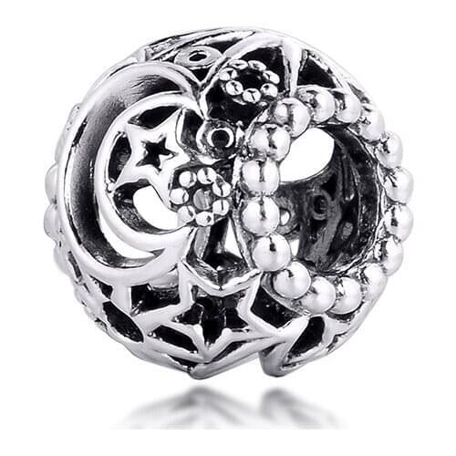 2020 New Winter Fits Europe Bracelet Bangle 925 Sterling Silver Openwork Sun Stars Moon Charms Metal Beads for Jewelry Making