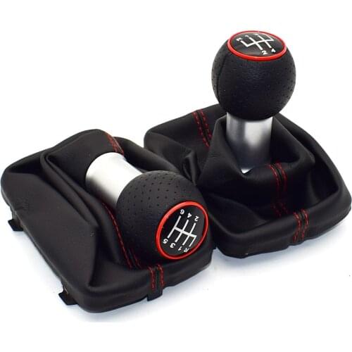 5 Speed 6 Speed 12mm Car Gear Shift Knob Lever Stick Handle Gaiter Boot Cover Case Red Stitch For Audi A3 S3 2001 2002 2003