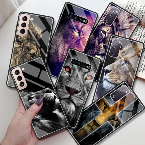 Glass Case For Samsung Galaxy S20 FE S10 Plus S21 Ultra Note 10 Lite 20 S9 S10e S8 9 Tempered Phone Cover Anime Lion Alpha Male