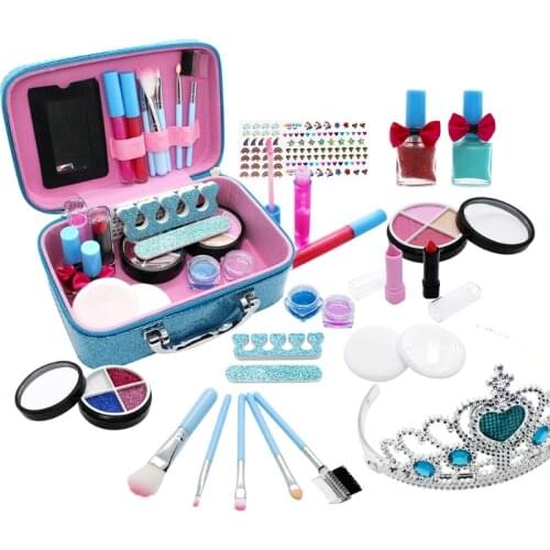 Kid’s Makeup Beauty Playset Cosmetics for Toddler Girls 5 Year Old + Simulated Makeup Bag Pretend Dollhouse Accessories