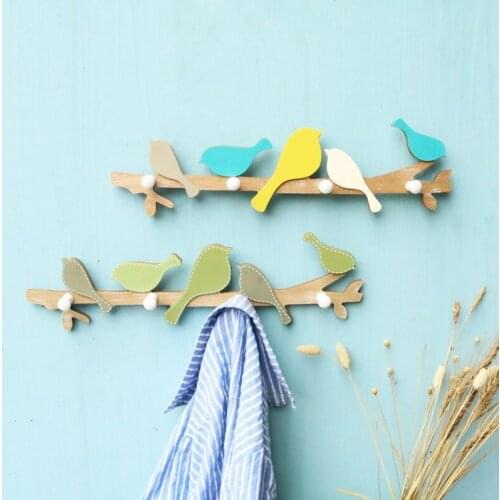 European Retro Style Hanger Organizer DIY Simple Zakka Hook Green Bird Hook Wood Coat SundriesTools Hanger Wall Mounts Room