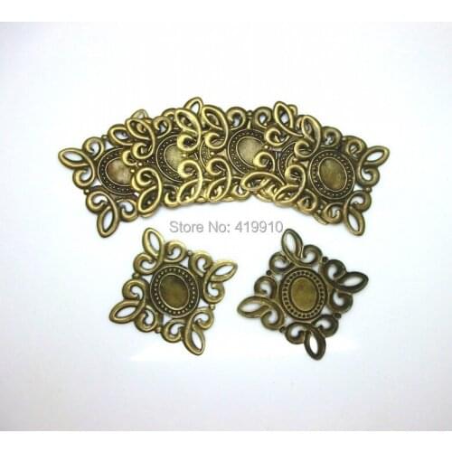 Frss Shipping-50PCs Antique Bronze Filigree Cameo Frame Settings Wraps Connnector Embellishments Decoration DIY 5.3x5.3cm J0015