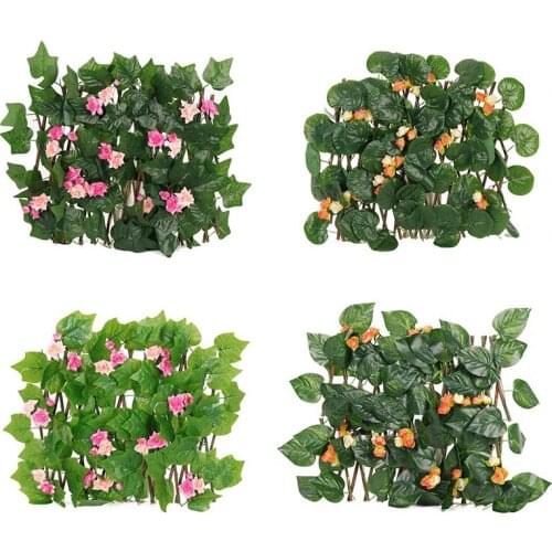 Artificial Leaf Garden Fence Adjustable Retractable Trellis Fence Privacy Protected Fence Wood Vines Climb Frame Gardening Decor