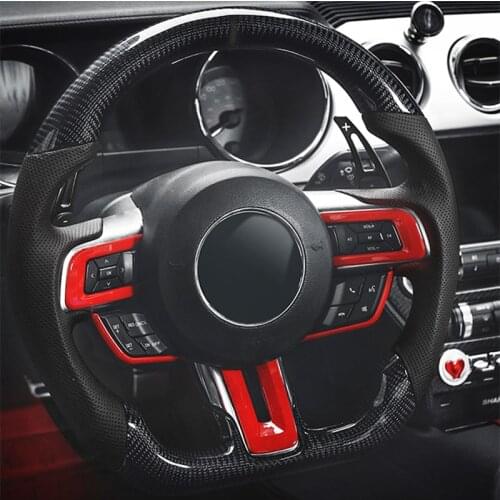 For 15-20 Ford Mustang Carbon Fiber Pattern Car Steering Wheel Frame Sticker Center Decorative Cover Interior Accessories