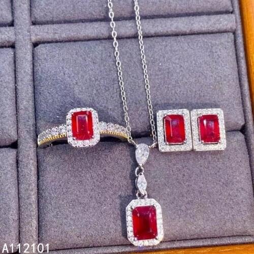 KJJEAXCMY fine Jewelry 925 sterling silver inlaid natural ruby girl trendy pendant ring earring set support test Chinese style