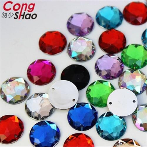 Cong Shao 100pcs 14mm Round 10 Colors flatback sewing 2 Hole Crystal Acrylic Rhinestone Wedding Dress Button Accessories CS614