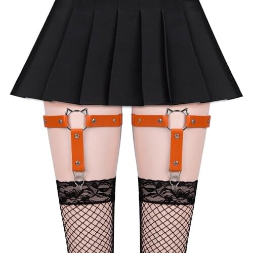 Punk Leather 2pc Stocking Garters Belt Harness For Women Bondage Erotic Lingerie Goth Sword Belt Dance Rave Costume Accessories