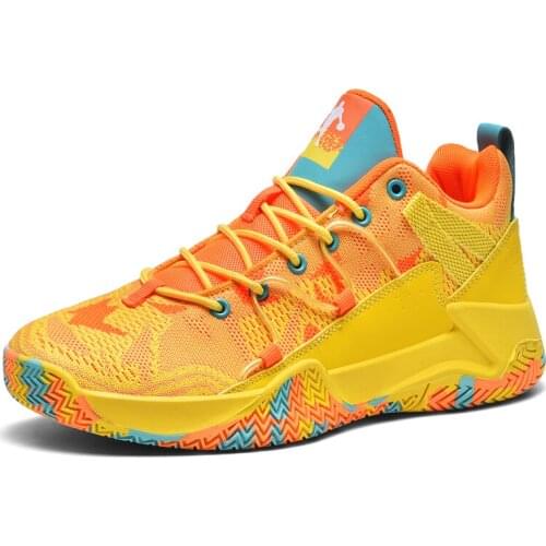 New Autumn Unisex Yellow Basketball Shoes Men High Top Sports Boy Athletic Gym Shoes Women Comfortable Breathable Male Sneakers