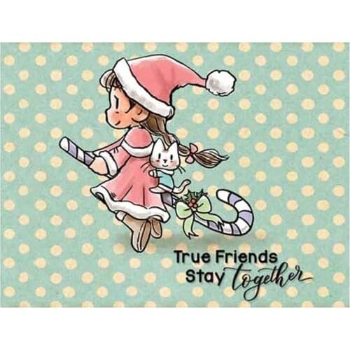True Friends Stay Together Girl And Cat Metal Cutting Dies Corresponding Clear Stamp DIY Crafts Card Making Scrapbooking 2021