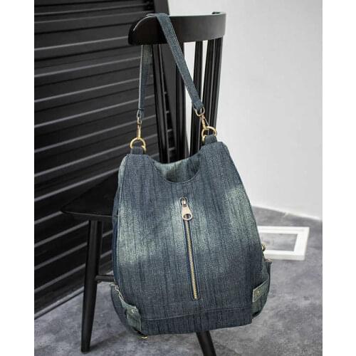 Washed Denim Women backpack Big Jean multifunctional backpack female shoulder bag Casual Travel Bags Rucksack blue Mochila Bols