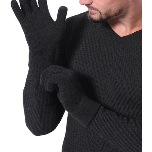 Men Thicken Winter Knitted Woolen Gloves Warm Full Finger Touch Screen Mittens Outdoor Windproof Grove Clothing Decor Accessory