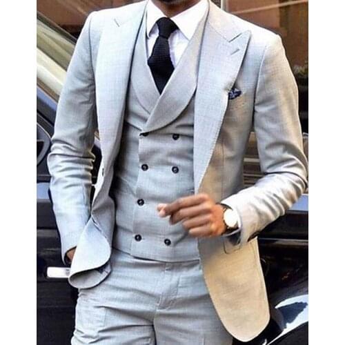Mens Suit 3 Pieces Burgundy Double-breasted Vest Formal Business Slim Fit Notch Lape Tuxedos For Wedding Blazer+Vest+Pant 2020