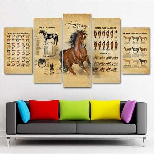 Wall Art Canvas HD Prints Pictures Frame 5 Pieces A running horse Poster Modular Paintings Home Decor