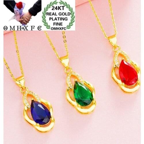 OMHXFC Wholesale European Fashion Fine Woman Girl Party Birthday Wedding Gift Vintage AAA Zircon 24KT Gold Pendant Charm PN319