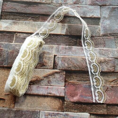 Wholesale 10 yards Pretty 22mm Width White and Golden Lace Ribbon Embroidery Lace DIY Jewelry Decoration Clothing Accessories