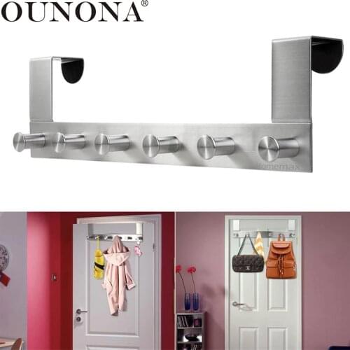 OUNONA Stainless Steel Door Hook Wall Hanging Rack Over the Door Cloth Pants Hat Towel Hooks Cabinet Back Hook With 6 Hooks
