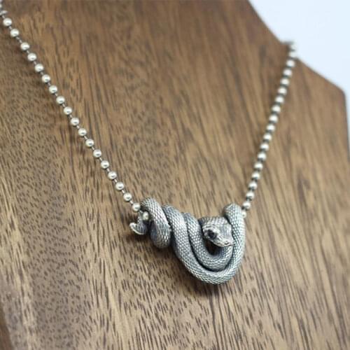 Serpentine Pendant Necklace Silver Color Inlaid Zircon Men and Women Necklace Pendant Jewelry