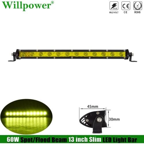 SUV Car Yellow Light 13“ Slim LED Light Bar UTV 4X4 Truck Offroad 4WD Single Row Fog Light LED Bar Spot Flood Driving Lamp