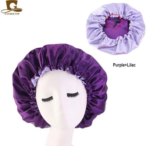 Adjustable Satin Women Bonnet Day Night Large Size Sleep Cap for Women Double Layer Head Wrap Hair Accessories New Fashion