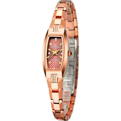 Rose Gold Color Ladies Tungsten Watch with Natural Zircons on Case Super Slim Fashion Bracelet Watch Montre Femme