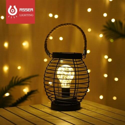 RSSER Creative Wrought Iron Night Light Lantern Red Wine Bottle LED Lamp Drinking Glass Battery Light For Cafe Hotel Balcony