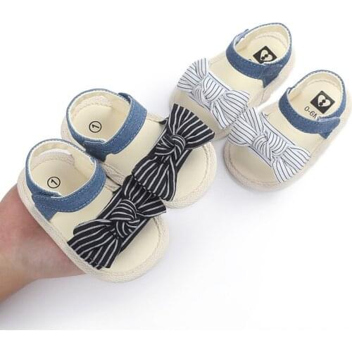 New Cotton Sole Bow Infant Girls Sandals Soft Leather Newborn Baby Summer Slipper Shoes Anti-slip Toddlers First Walkers