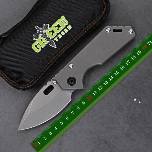Green Thorn 75AR Thumb Stud Folding Knife D2 Blade Titanium Outdoor Survival Camping Hunting Fruit Tactics Trekking EDC Tools