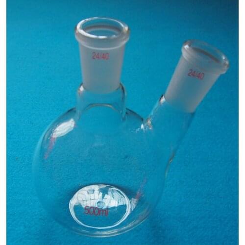 500ml,2-Neck,24/40,Plat Bottom Glass Flask,Two Necks,Laboratory Chemistry Vessel
