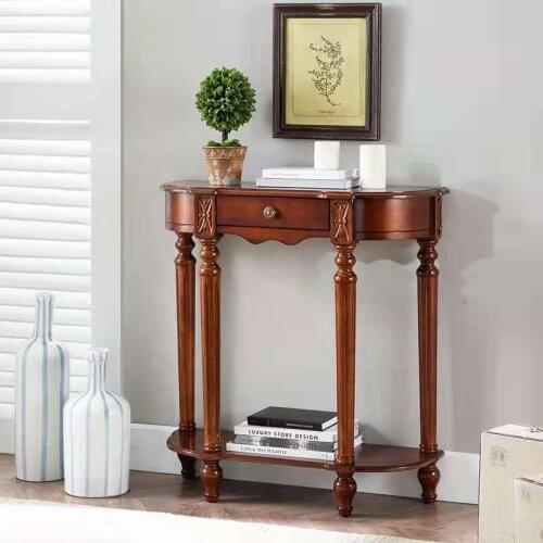 Table of small porch of half circle of pure solid wood of American style enters door into vestibular rely on porch of corridor o