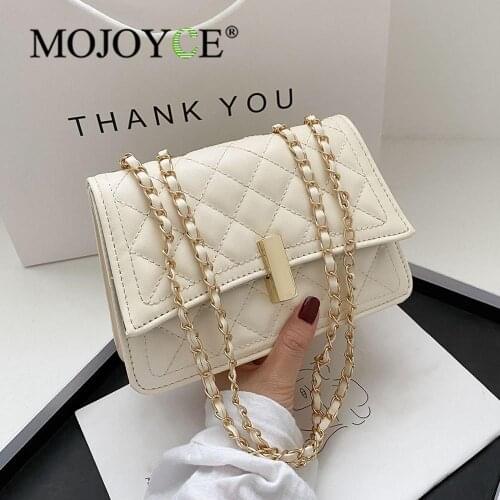 Fashion Lattice Pattern PU Messenger Bag Casual Women Solid Color Purse Female Chain Hasp Shoulder Crossbody Pouch