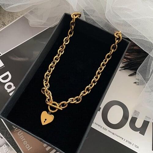 Thick Chain Clasp Gold Color Claps Necklaces Heart Pendant Necklaces for Women Minimalist Choker Necklace Hot Jewelry