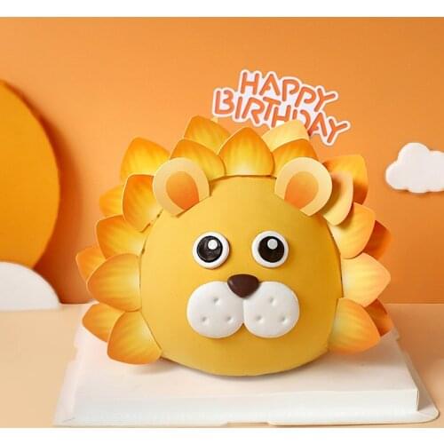 Baby Shower Leo Baking Cake Topper Decoration Cartoon Three-dimensional Lion Expression Material Package Birthday Party Dress Up