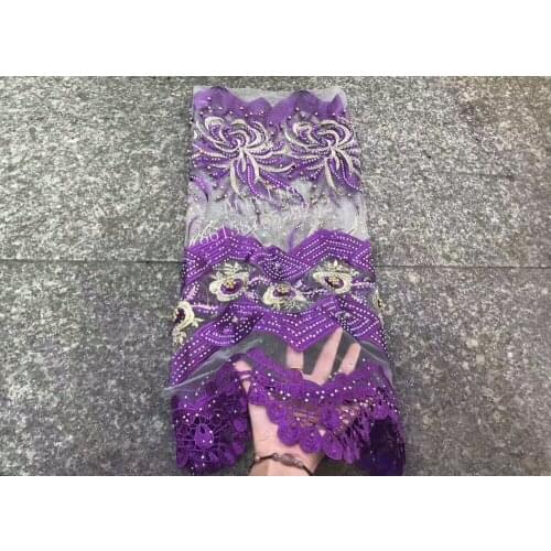 Embroidered net French lace fabric with beads and stones BZL-3209 Newest Sequins mesh guipure lace fabric