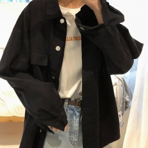 Womens Denim Jacket Spring Autumn Retro Hong Kong Flavor Jacket Korean Solid Color Lapel Cardigan Loose Casual Top for Female