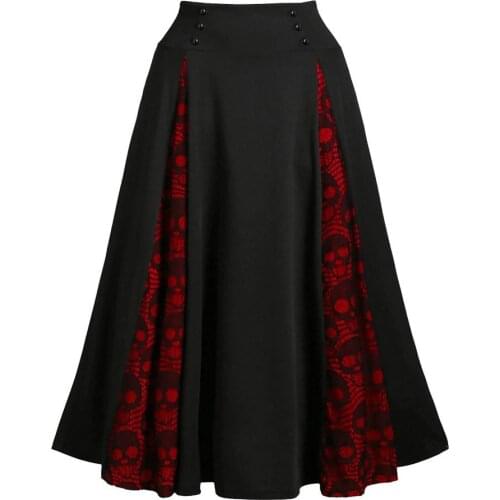 38# Womens Skirts Women Plus Size Lace Patchwork High Waist Midi Skirt Gothic Pleated Skirt Faldas Jupe Femme Saia Harajuku