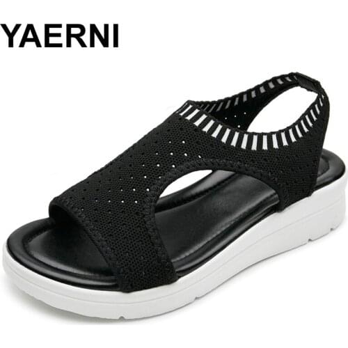 YAERNI Women sandals for 2018 summer new platform sandal shoes breathable comfort shopping ladies walking shoes white black
