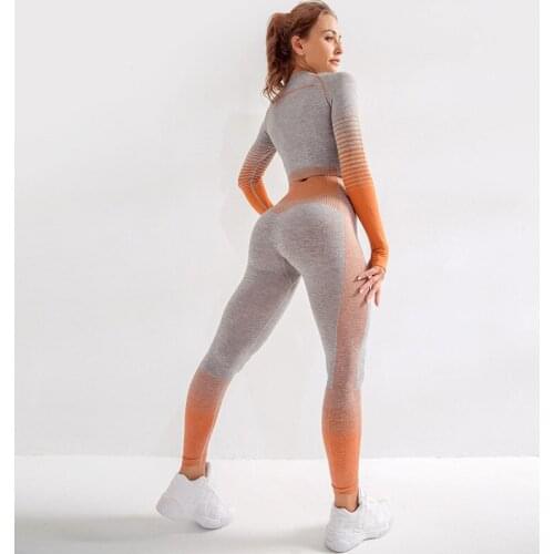 Women Seamless Yoga Set Gym Clothing Fitness Leggings+Cropped Shirts Sport Suit Women Long Sleeve Tracksuit Active Wear